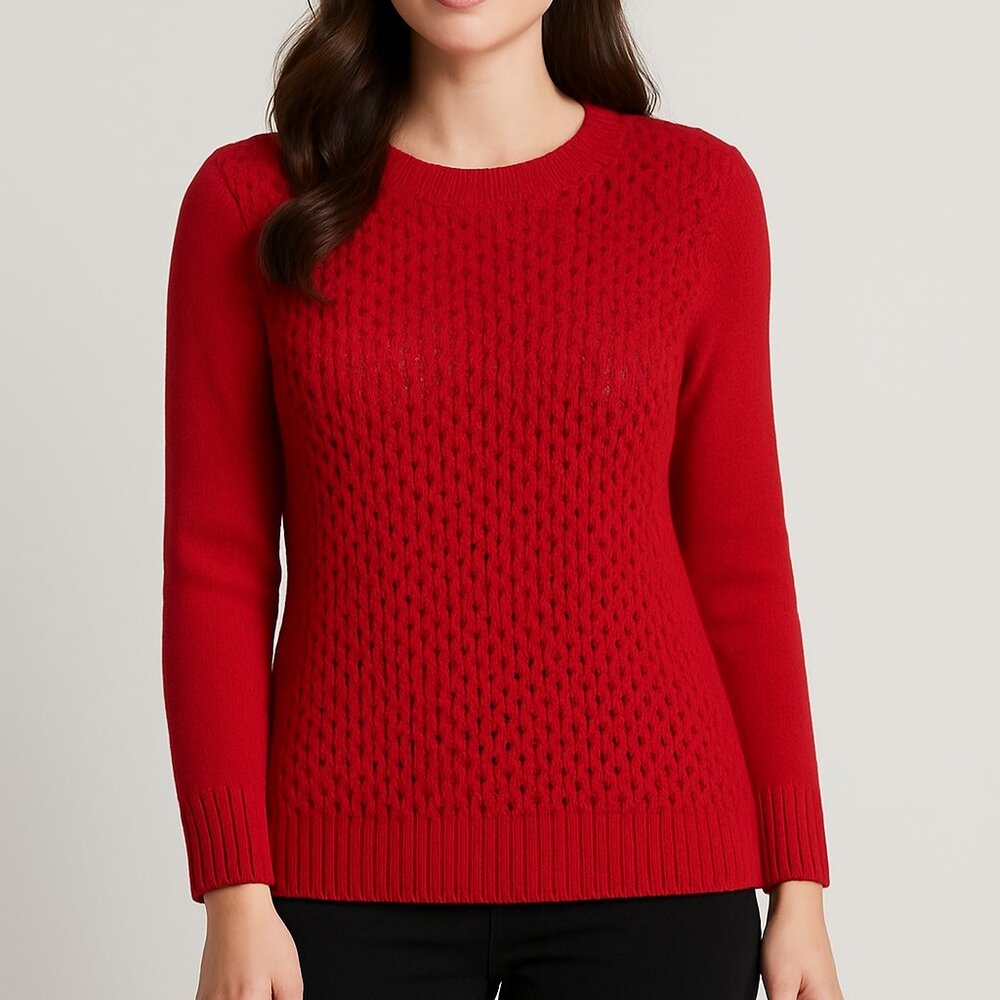 STYLUS Open Knit Crew Neck Sweater, Size M, Red